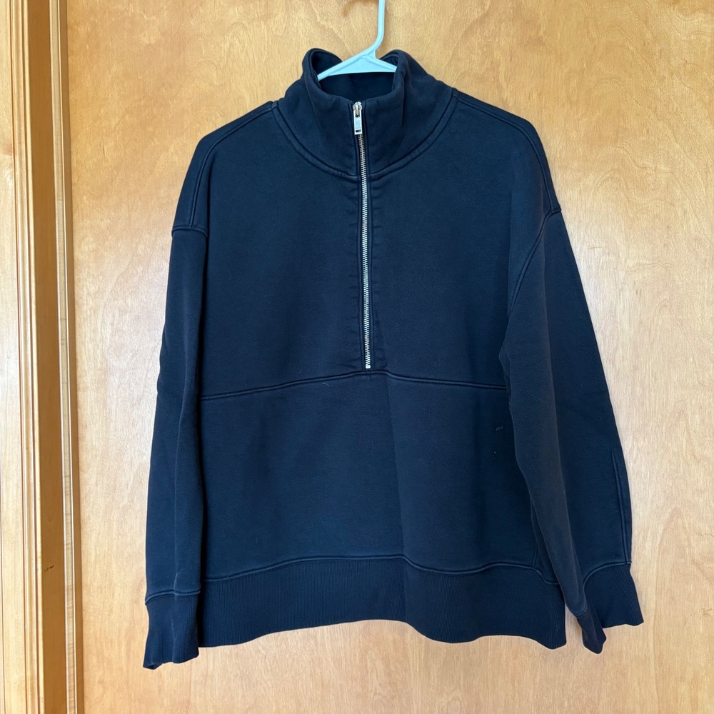 Everlane ReTrack Quarter-Zip Sweatshirt Women XL Black Fleece Pullover